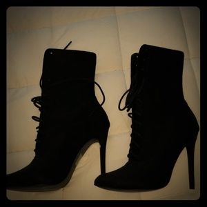 Black Lace Up High Heel Booties